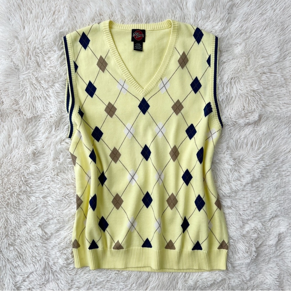 Nick Danger yellow argyle printed sweater vest  oversized, unisex academ…